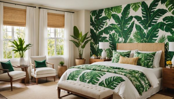 Les motifs tropicaux transforment radicalement une chambre